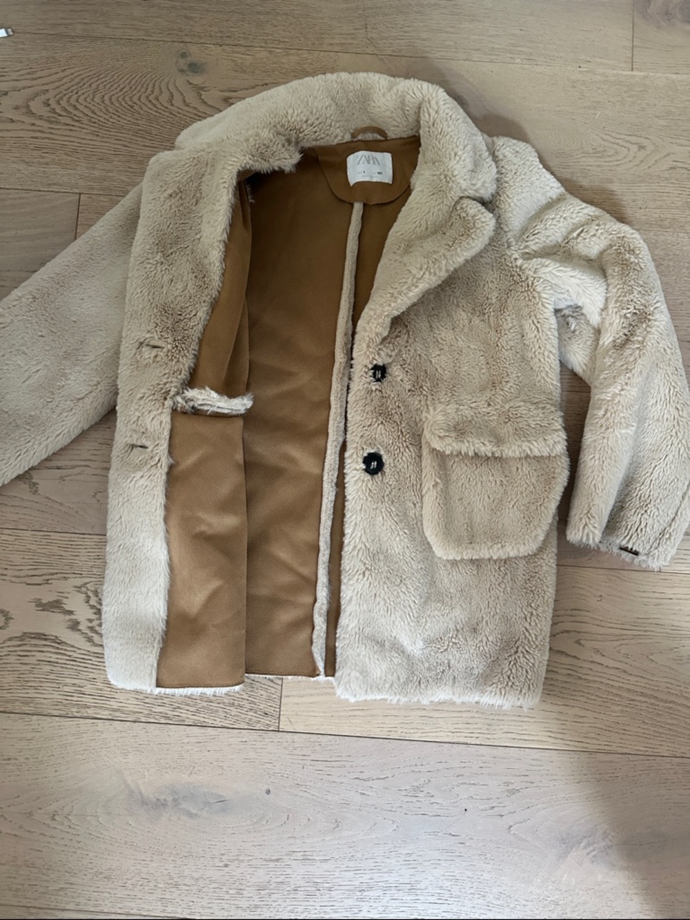 Zara Beige Teddy Faux Fur Coat